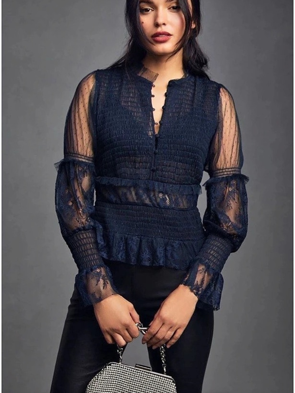Anthropologie By Anthropologie Smocked Lace Long-Sleeve Top By Smocked Lace